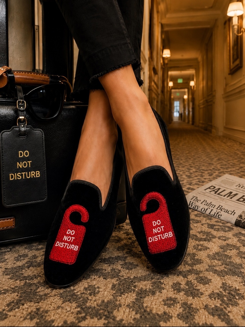 RARE Stubbs & Wootton Zachary Weiss Do Not Disturb Velvet Slippers Sz 7